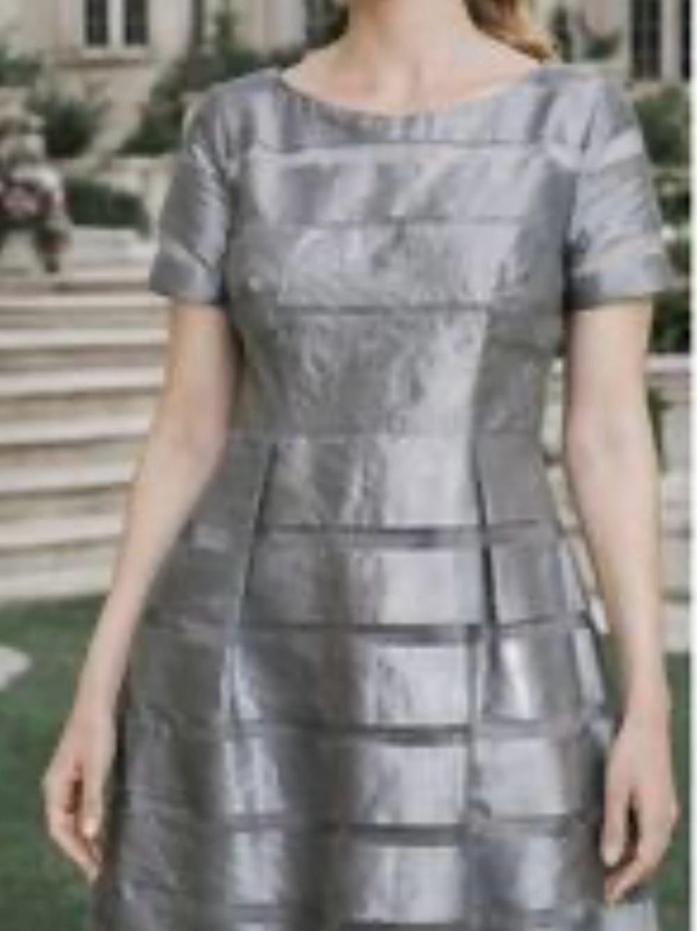 Muse Metallic Silver Short-Sleeve Fit-and-Flare Mini Dress